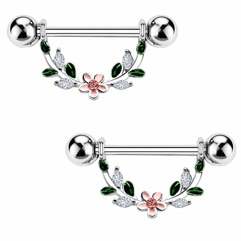 14G Surgial Steel 316L Flower Design Nipple Barbell