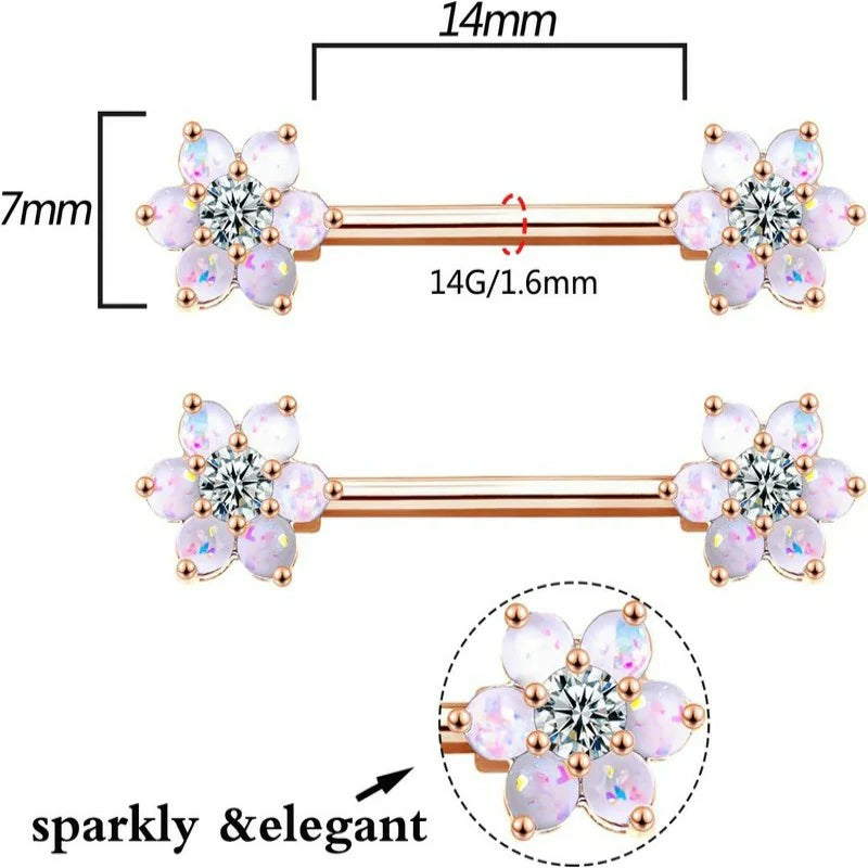 14G Opal Flower CZ Nipple Barbell Nipple Ring Piercing Jewelry