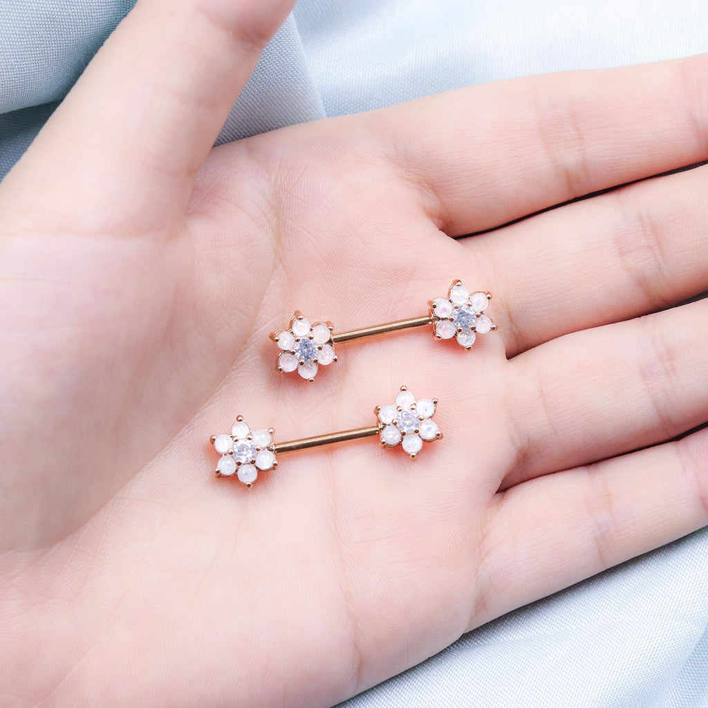 14G Opal Flower CZ Nipple Barbell Nipple Ring Piercing Jewelry for Women - QIAO Crystal我的商店QIAO Crystal