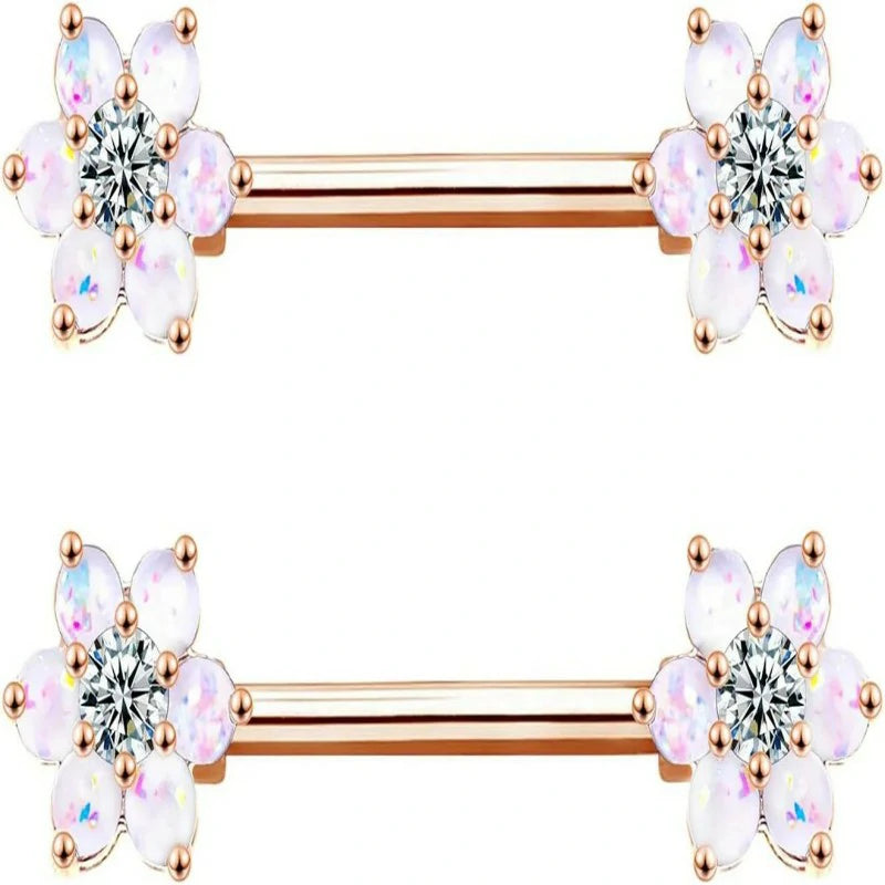 14G Opal Flower CZ Nipple Barbell Nipple Ring Piercing Jewelry