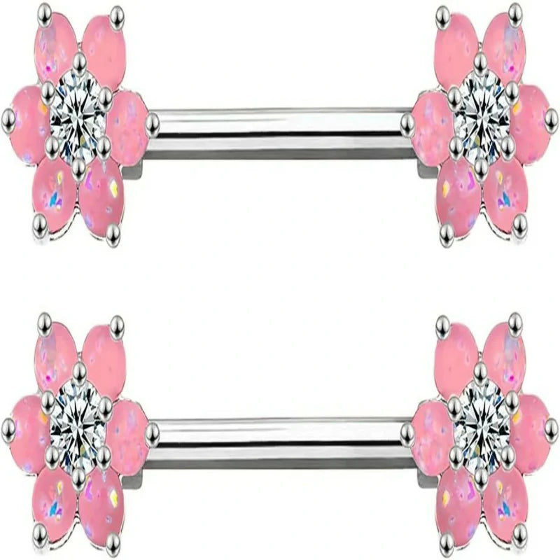 14G Opal Flower CZ Nipple Barbell Nipple Ring Piercing Jewelry