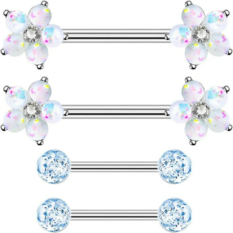 14G Opal Flower CZ Nipple Barbell Nipple Ring Piercing Jewelry