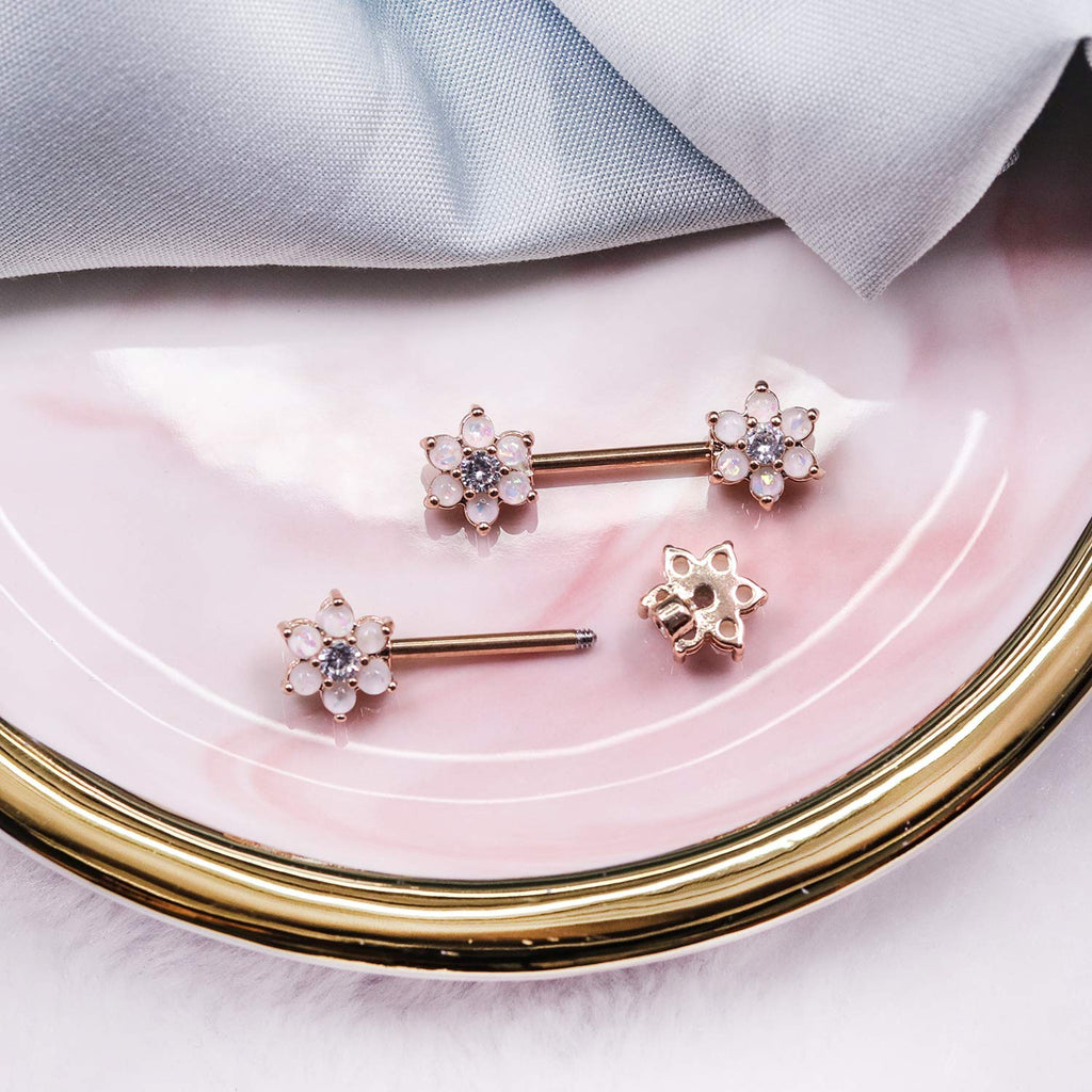 14G Opal Flower CZ Nipple Barbell Nipple Ring Piercing Jewelry for Women - QIAO Crystal我的商店QIAO Crystal