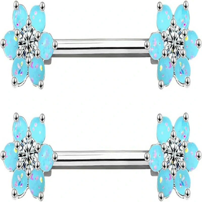 14G Opal Flower CZ Nipple Barbell Nipple Ring Piercing Jewelry