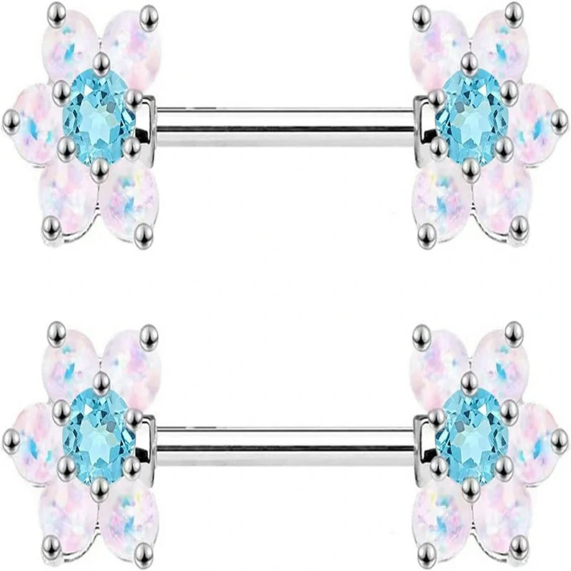 14G Opal Flower CZ Nipple Barbell Nipple Ring Piercing Jewelry