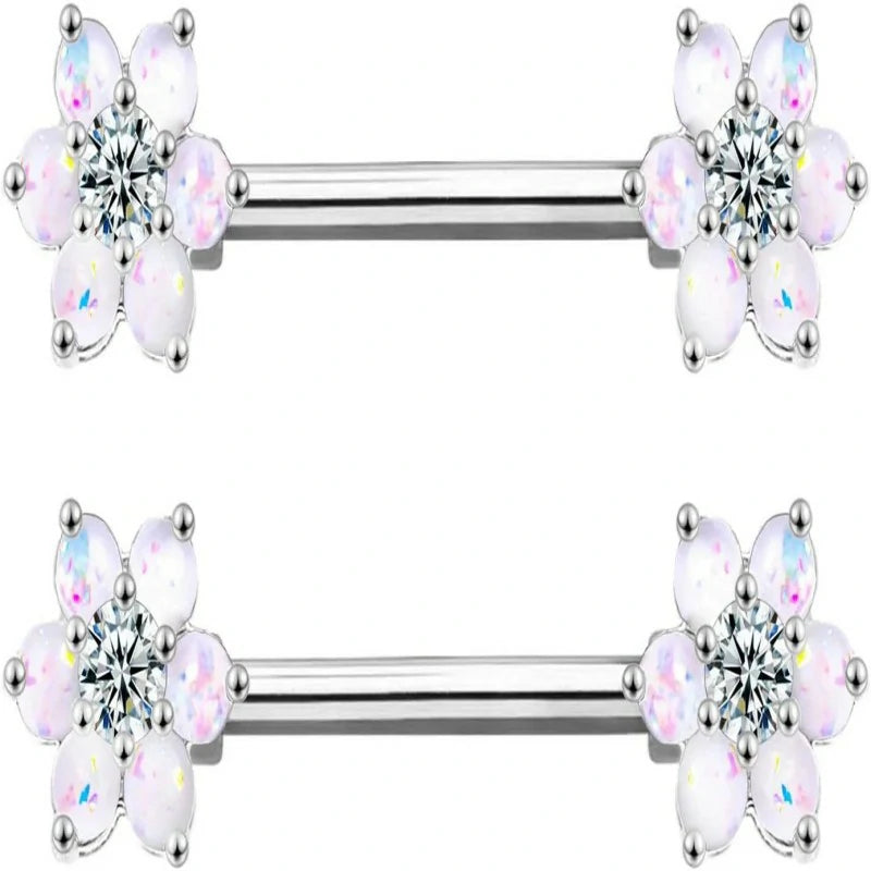 14G Opal Flower CZ Nipple Barbell Nipple Ring Piercing Jewelry