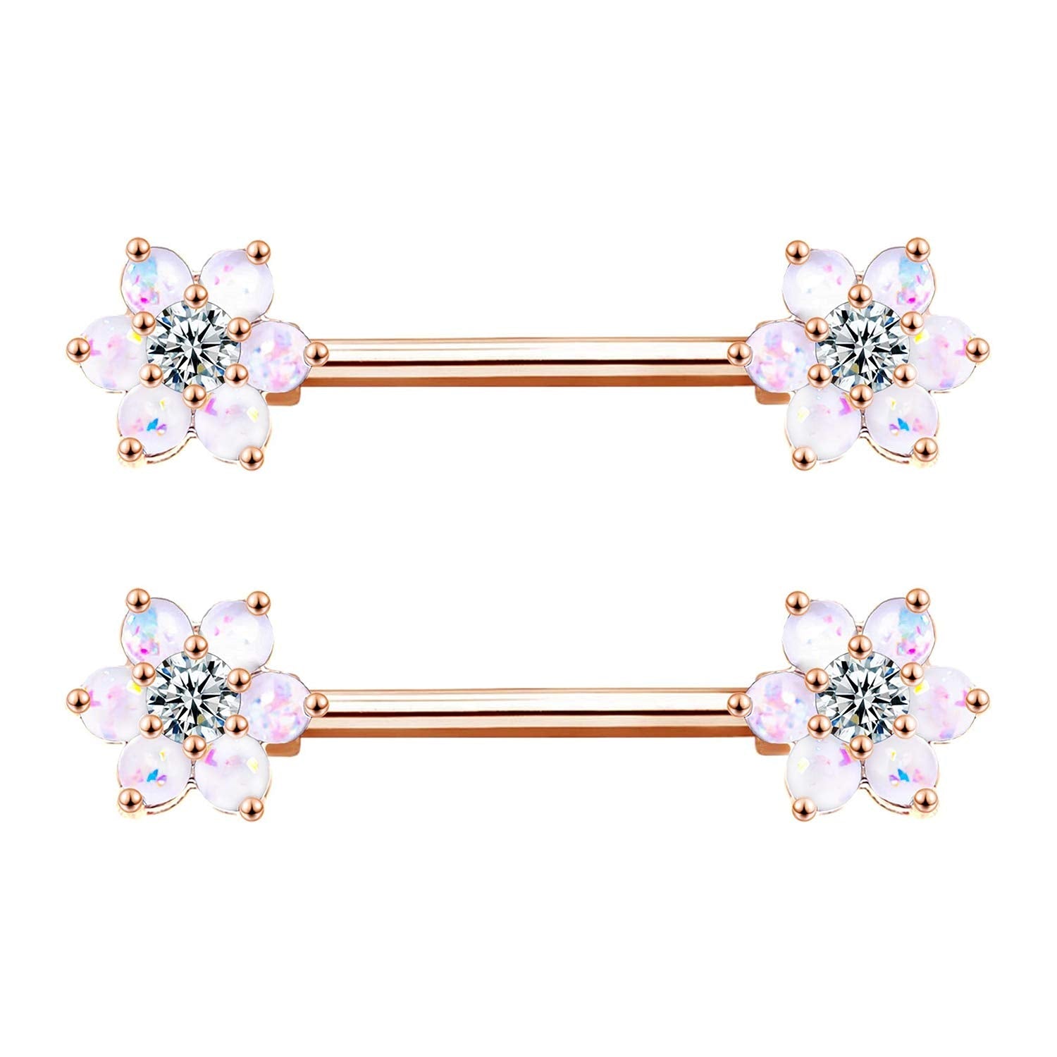 14G Opal Flower CZ Nipple Barbell Nipple Ring Piercing Jewelry for Women - QIAO Crystal我的商店QIAO Crystal