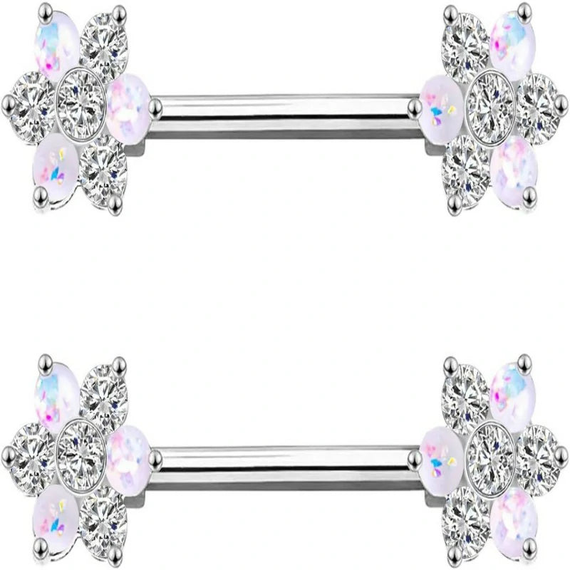14G Opal Flower CZ Nipple Barbell Nipple Ring Piercing Jewelry