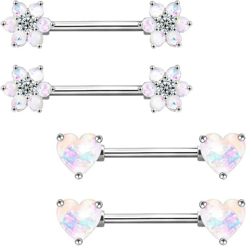14G Opal Flower CZ Nipple Barbell Nipple Ring Piercing Jewelry