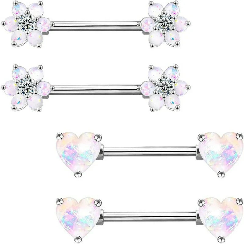 14G Opal Flower CZ Nipple Barbell Nipple Ring Piercing Jewelry