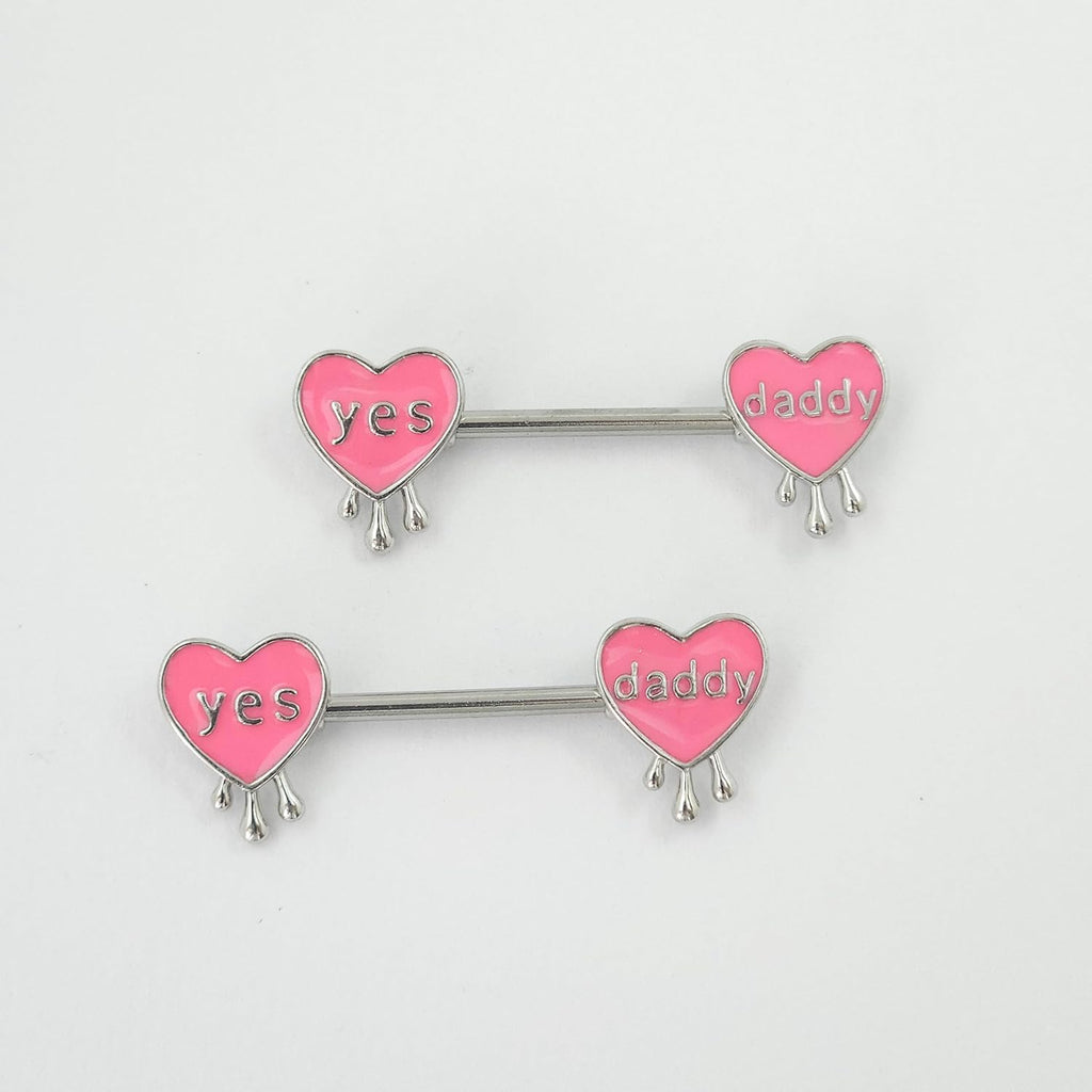 14G Pink Heart Letter Nipple Rings 316L Surgical Steel Nipple Barbell Yes Daddy Naughty Words Nipplerings Nipple Piercing Jewelry for Women - QIAO CrystalQIAO CrystalQIAO Crystal