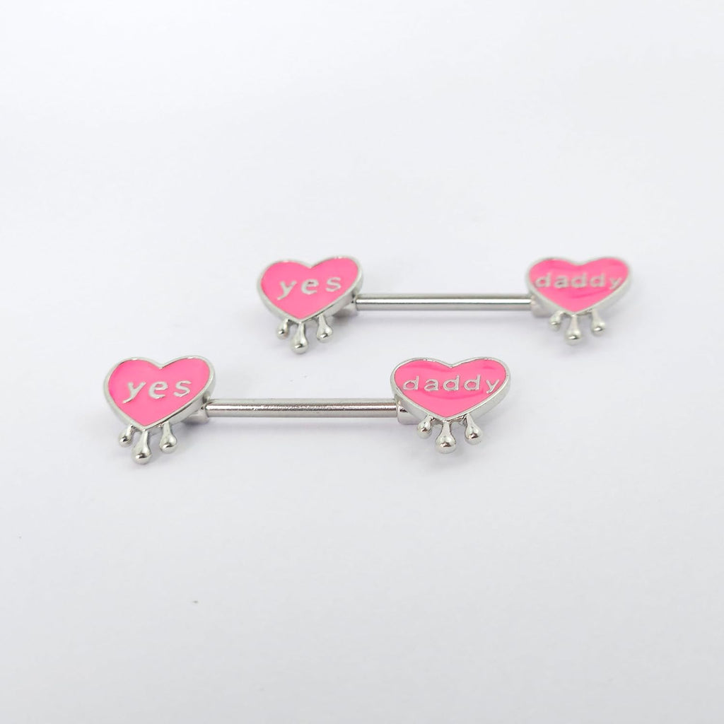 14G Pink Heart Letter Nipple Rings 316L Surgical Steel Nipple Barbell Yes Daddy Naughty Words Nipplerings Nipple Piercing Jewelry for Women - QIAO CrystalQIAO CrystalQIAO Crystal