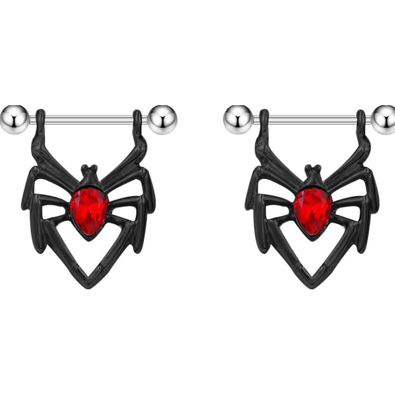 14G Red Crystal CZ Nipple Piercing Shield Barbell Spider Nipple Rings - QIAO CrystalQIAO CrystalQIAO Crystal