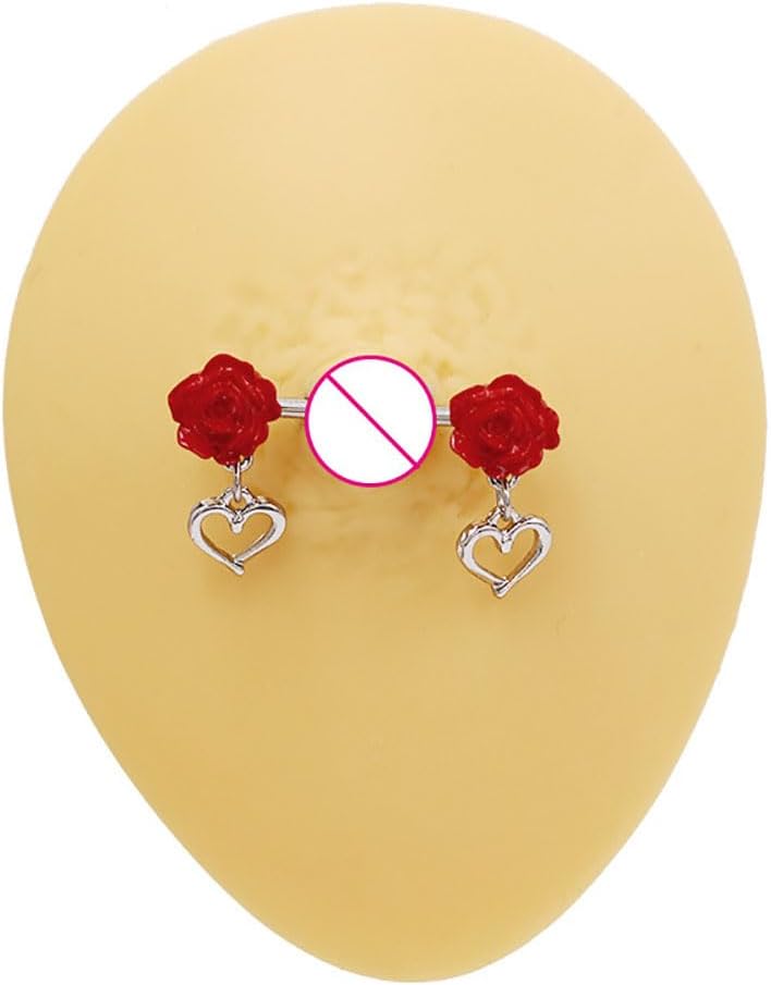 14G Rose Heart Dangle Nipple Rings for Women Stainless Steel Red Flower Nipplerings Nipple Barbell Dangling Nipple Shield Studs Nipple Piercing Jewelry - QIAO CrystalQIAO CrystalQIAO Crystal