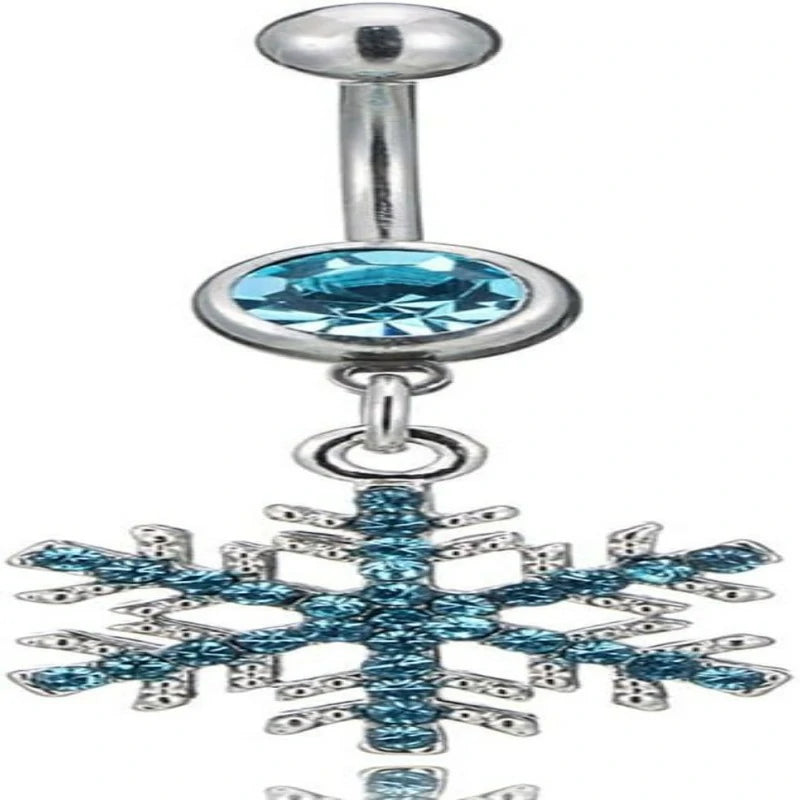 14G Sparkle Rhinestone Snowflake Dangle Belly Button Ring Hypoallergenic Surgical Steel Navel Rings Curved Barbell