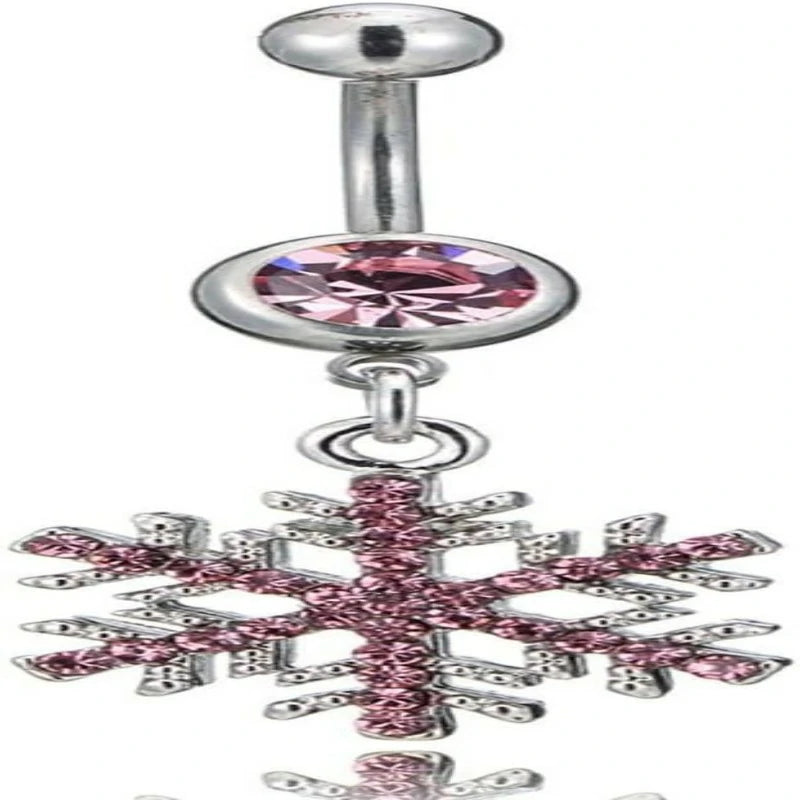 14G Sparkle Rhinestone Snowflake Dangle Belly Button Ring Hypoallergenic Surgical Steel Navel Rings Curved Barbell
