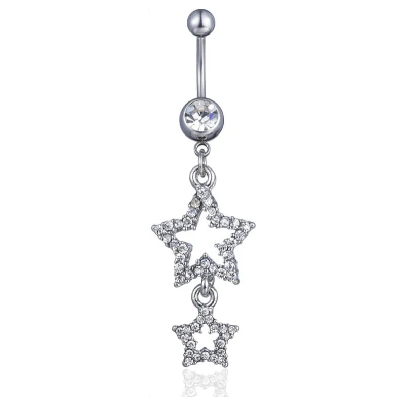 14G Sparkle Star Dangle Belly Button Rings Surgical Steel Belly Navel Piercing Barbell Dangling
