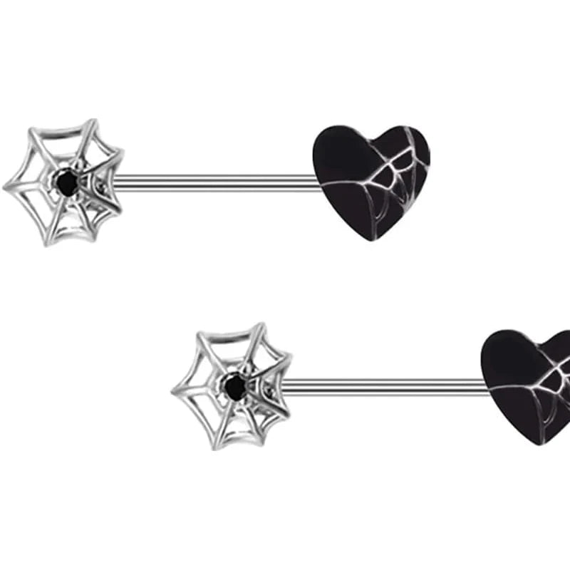 14G Spider Web Heart Nipple Rings for Women Stainless Steel Barbell Halloween Nipplerings Barbell Nipple