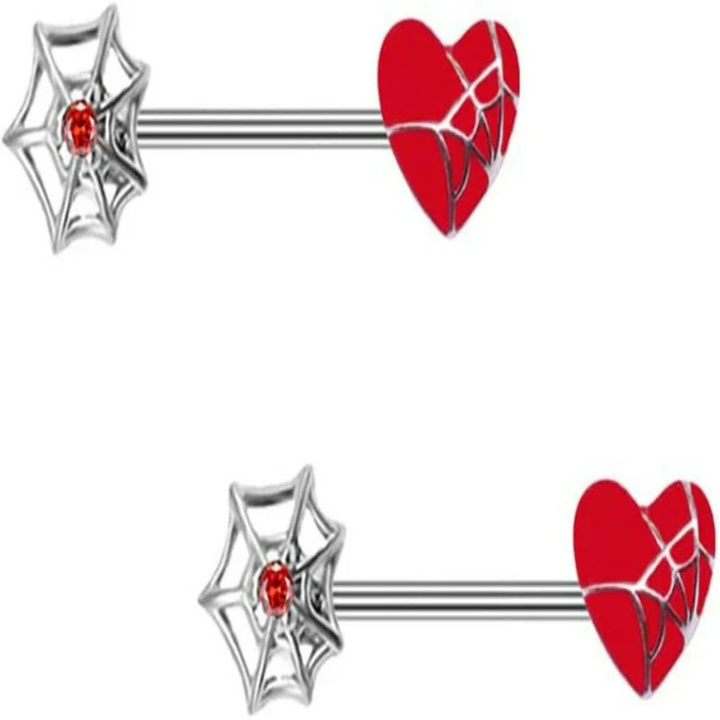 14G Spider Web Heart Nipple Rings for Women Stainless Steel Barbell Halloween Nipplerings Barbell Nipple