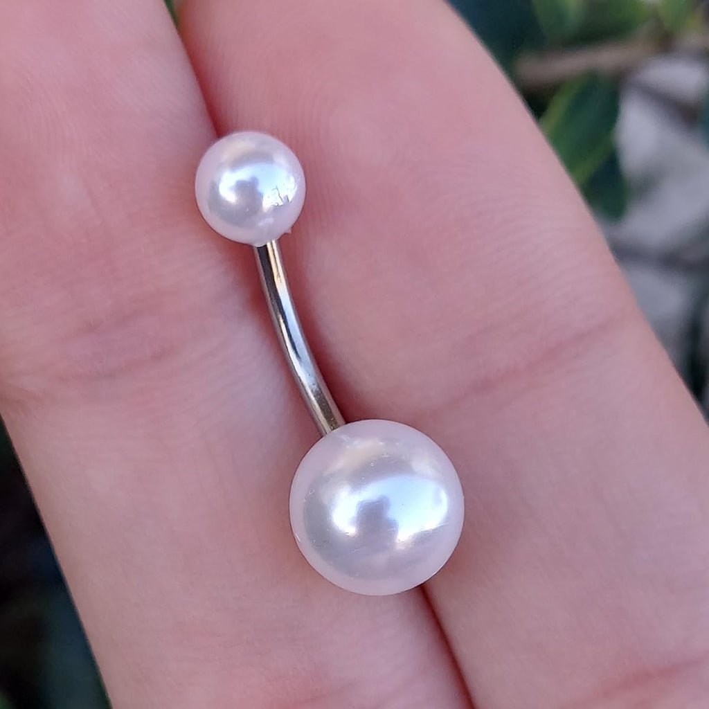14G Stainless Steel Belly Button Rings for Women Girls Navel Rings Faux Synthetic Pearl Acrylic Balls Body Piercing - QIAO Crystal我的商店QIAO Crystal