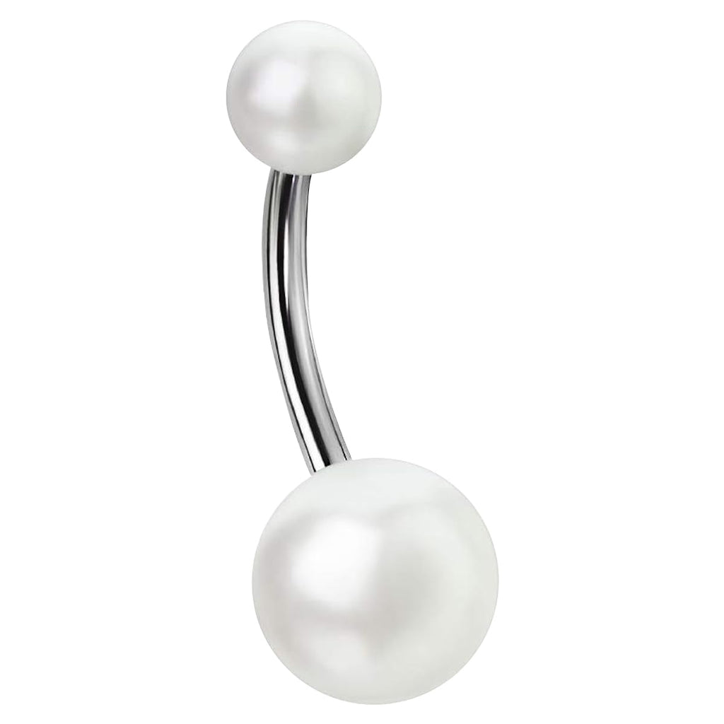 14G Stainless Steel Belly Button Rings for Women Girls Navel Rings Faux Synthetic Pearl Acrylic Balls Body Piercing - QIAO Crystal我的商店QIAO Crystal