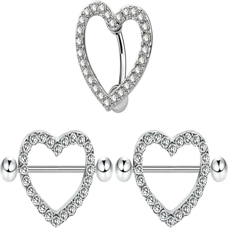14G Stainless Steel Butterfly and Heart Nipple Rings 316L Butterfly and Heart Barbell Rings