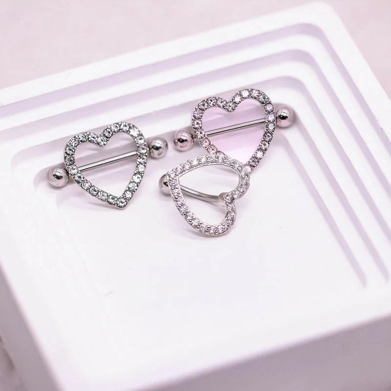 14G Stainless Steel Butterfly and Heart Nipple Rings 316L Butterfly and Heart Barbell Rings