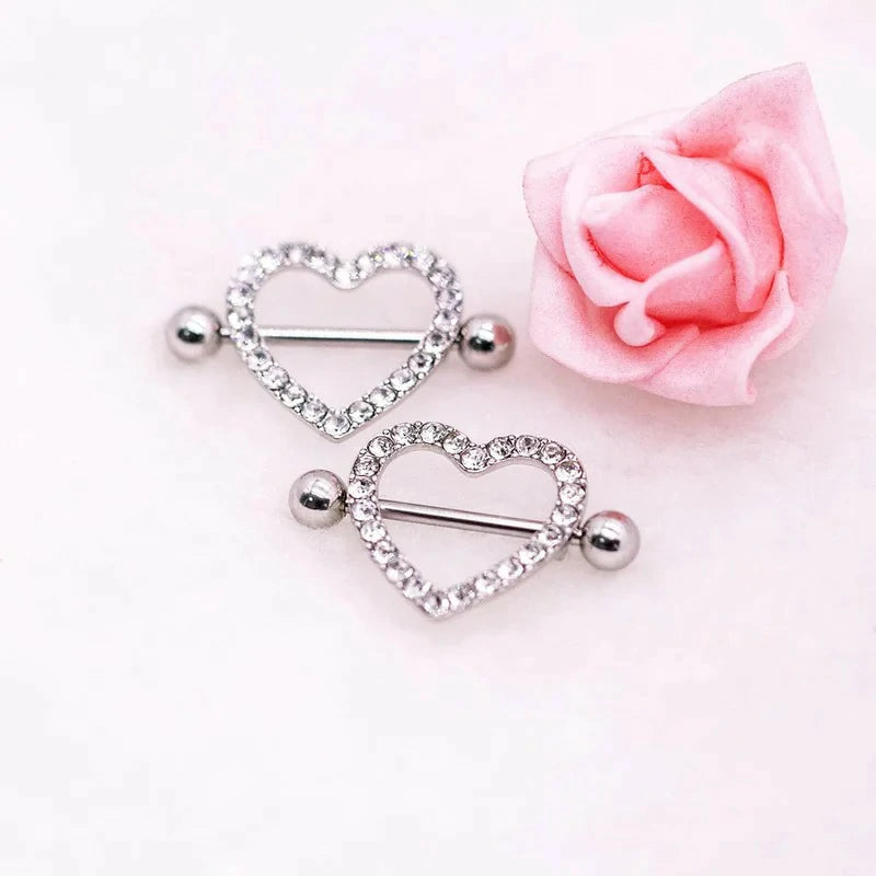 14G Stainless Steel Butterfly and Heart Nipple Rings 316L Butterfly and Heart Barbell Rings