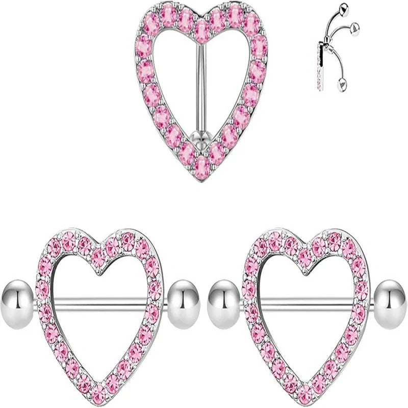 14G Stainless Steel Butterfly and Heart Nipple Rings 316L Butterfly and Heart Barbell Rings