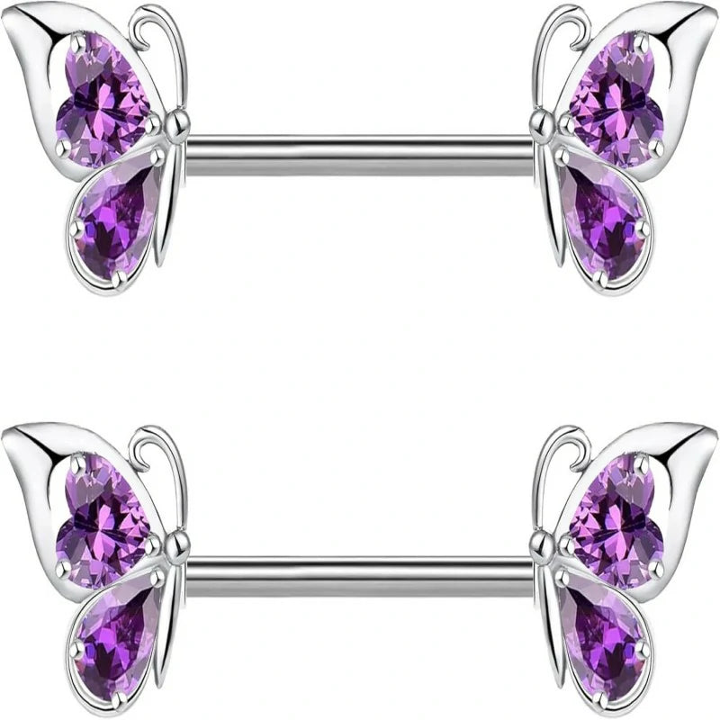14G Stainless Steel Butterfly Nipple Rings 316L Butterfly Nipple Barbell Rings Body Piercing