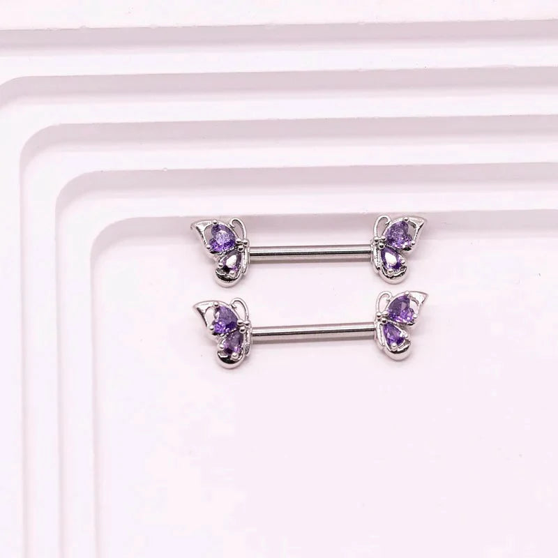 14G Stainless Steel Butterfly Nipple Rings 316L Butterfly Nipple Barbell Rings Body Piercing