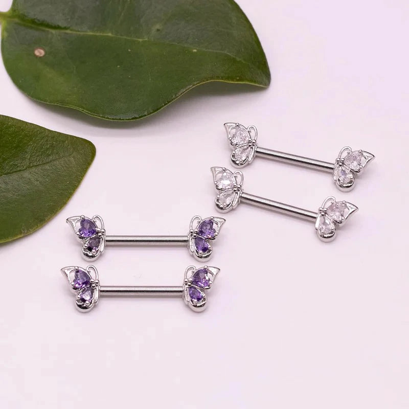 14G Stainless Steel Butterfly Nipple Rings 316L Butterfly Nipple Barbell Rings Body Piercing