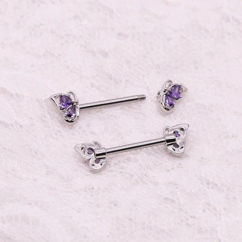 14G Stainless Steel Butterfly Nipple Rings 316L Butterfly Nipple Barbell Rings Body Piercing