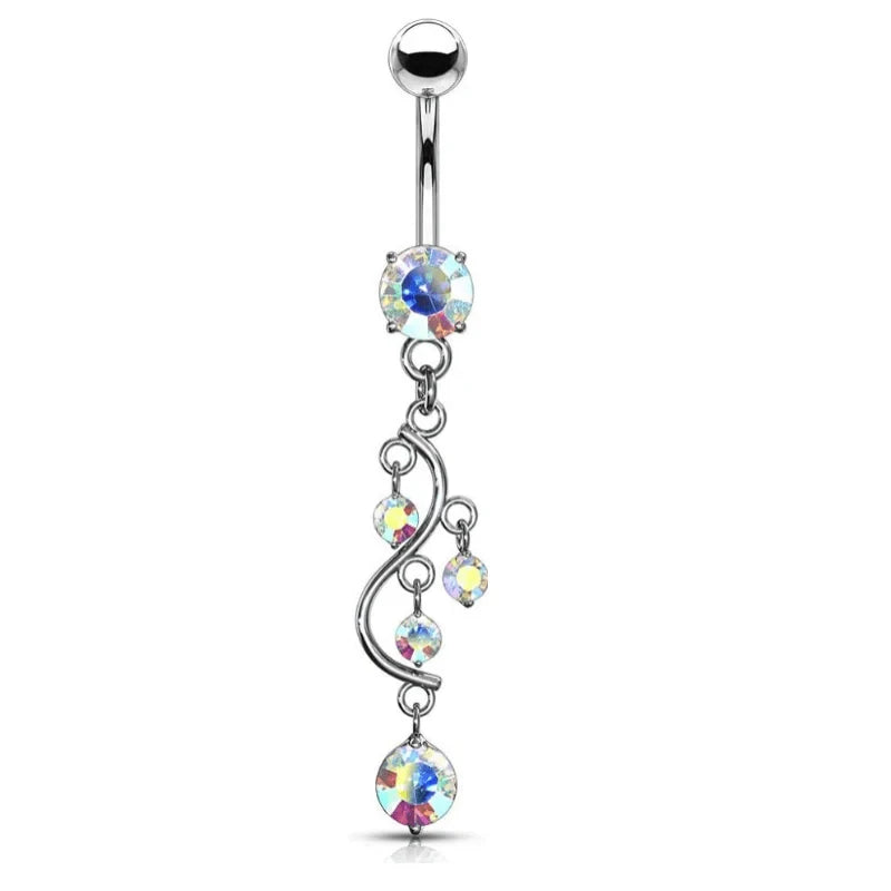 14G Stainless Steel Cascading CZ Crystal Vine Dangling Belly Button Ring