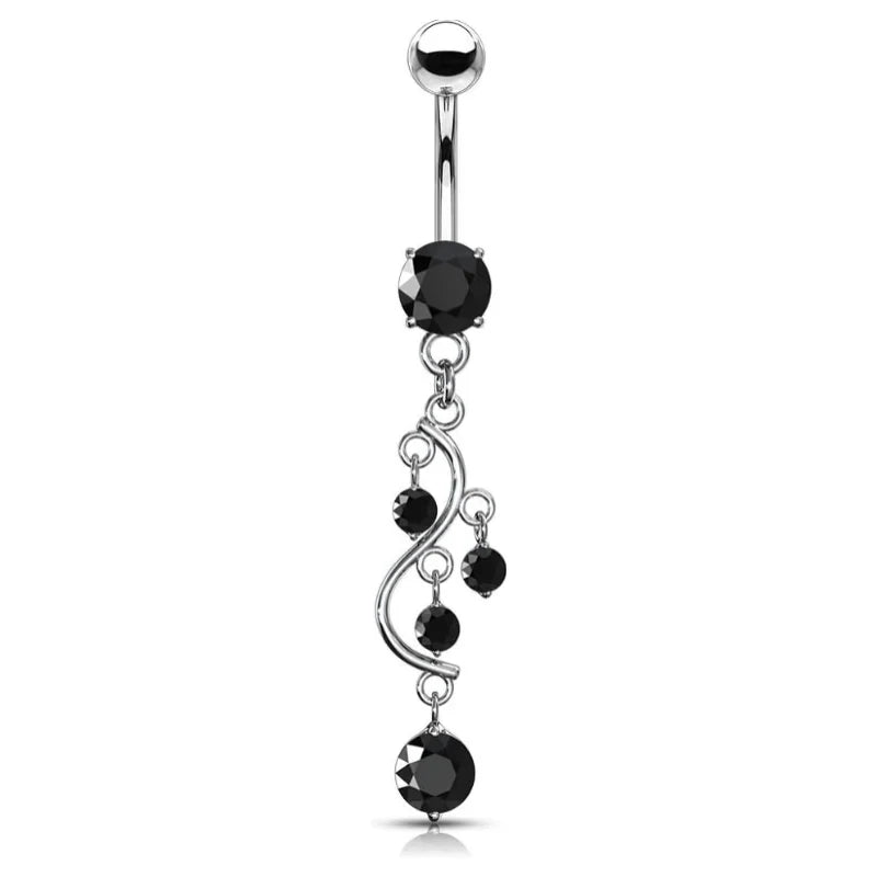 14G Stainless Steel Cascading CZ Crystal Vine Dangling Belly Button Ring
