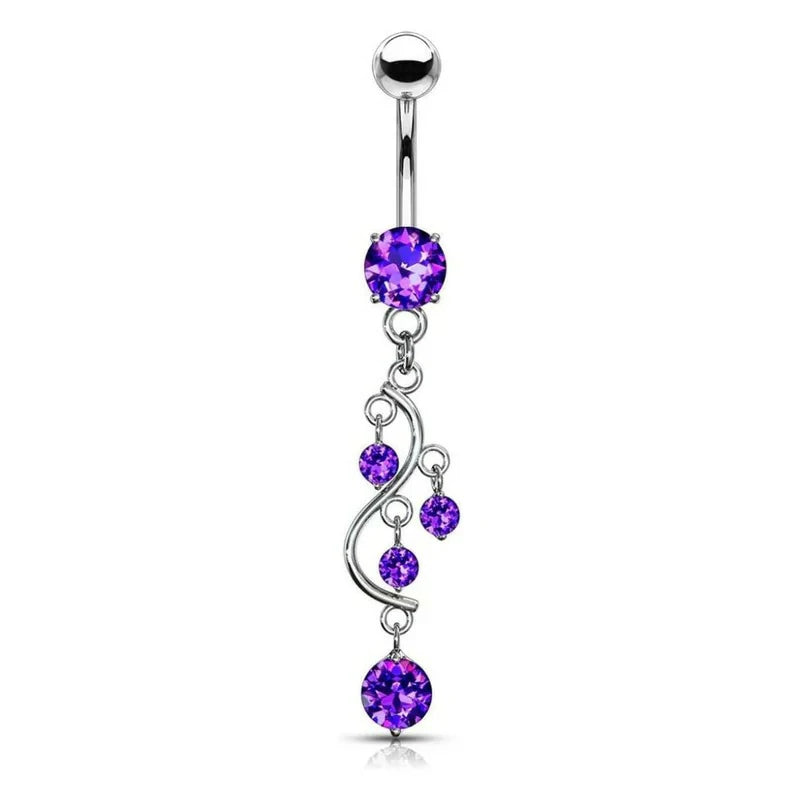 14G Stainless Steel Cascading CZ Crystal Vine Dangling Belly Button Ring