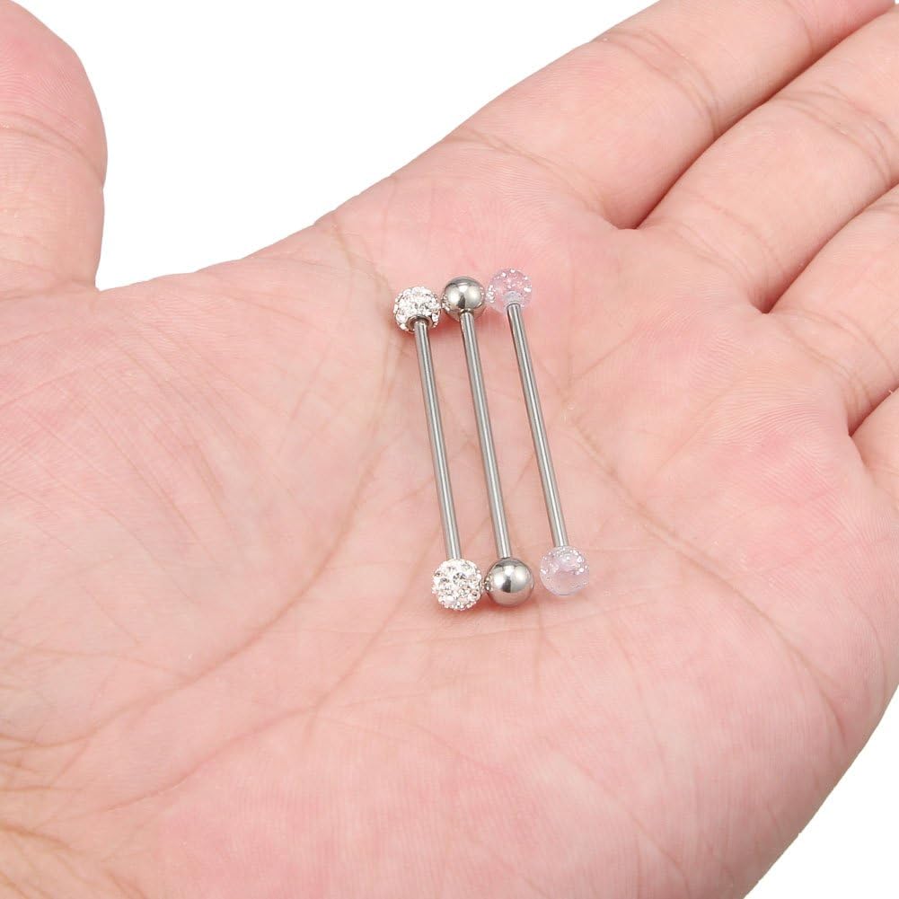 14G Stainless Steel Crystal Ferido Ball Short Industrial Barbell Earring Cartilage - QIAO CrystalQIAO CrystalQIAO Crystal