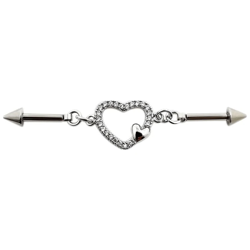 14G Stainless Steel Heart Industril Piercing Jewelry Punk Chain Industril Barbell