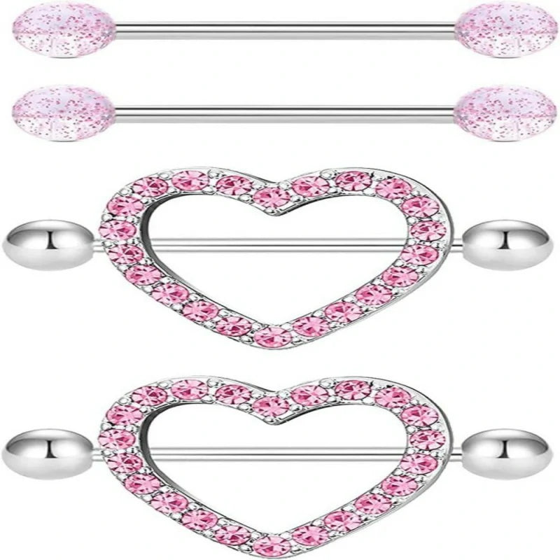 14G Stainless Steel Heart Nipple Rings and Barbell - Butterfly, Starlight Acrylic Ball
