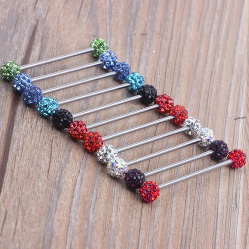 14G Stainless Steel Nipple Piercing Jewelry Nipplering Barbell Round CZ Balls Body Rings