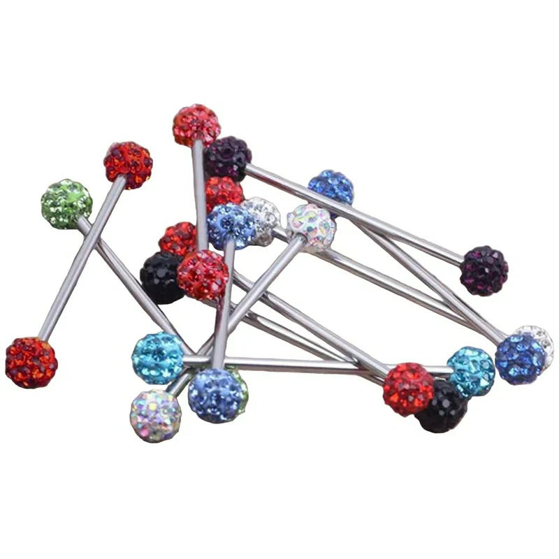 14G Stainless Steel Nipple Piercing Jewelry Nipplering Barbell Round CZ Balls Body Rings