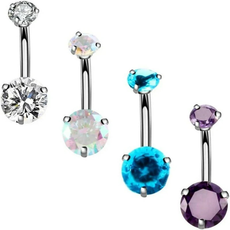 14G Surgical Steel Belly Button Rings Internally Threaded Round CZ Navel Barbell Stud