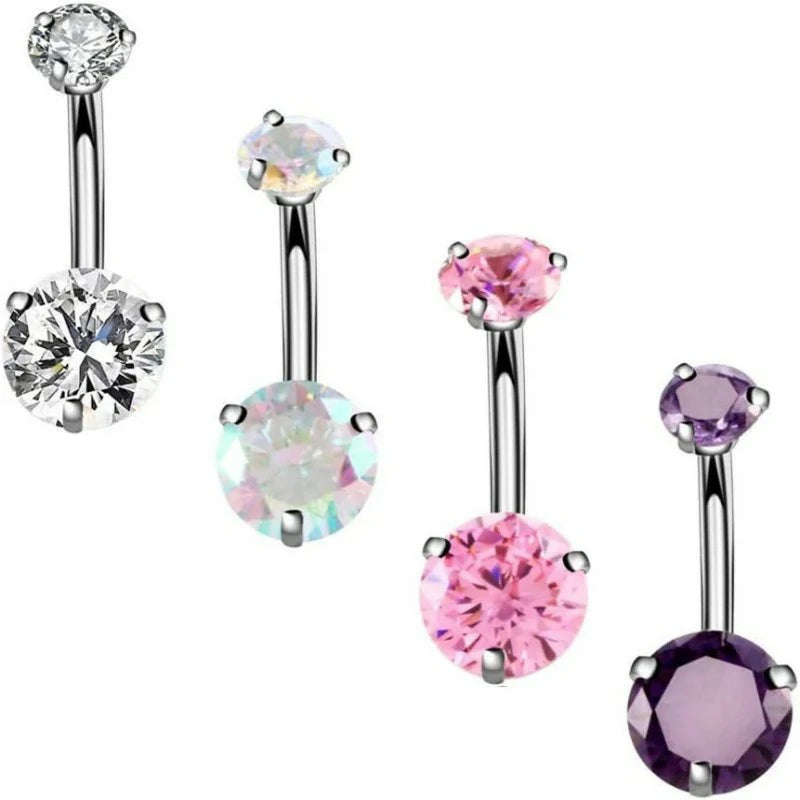 14G Surgical Steel Belly Button Rings Internally Threaded Round CZ Navel Barbell Stud