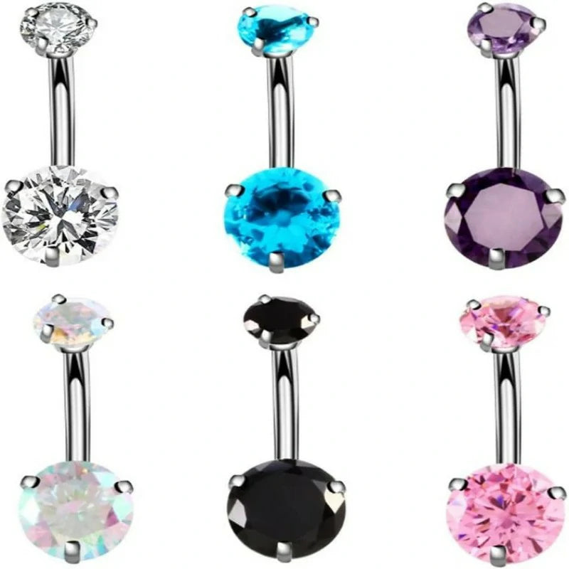 14G Surgical Steel Belly Button Rings Internally Threaded Round CZ Navel Barbell Stud