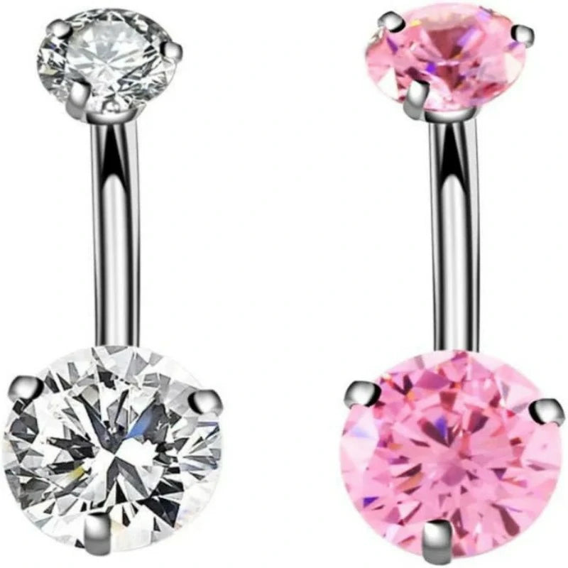 14G Surgical Steel Belly Button Rings Internally Threaded Round CZ Navel Barbell Stud