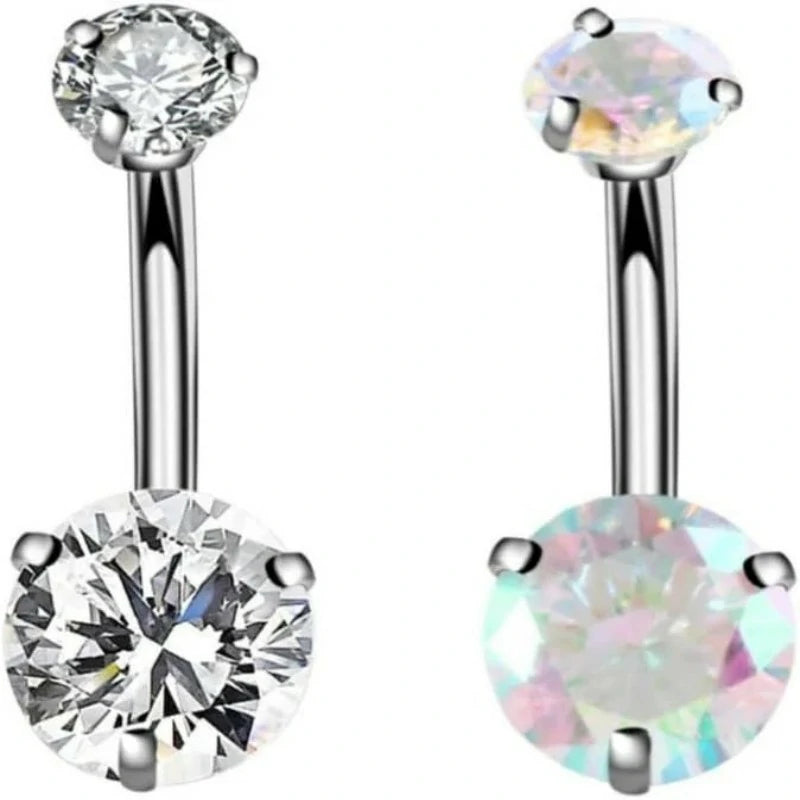 14G Surgical Steel Belly Button Rings Internally Threaded Round CZ Navel Barbell Stud