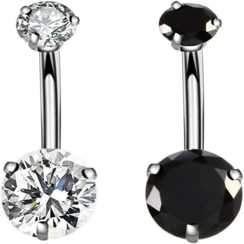 14G Surgical Steel Belly Button Rings Internally Threaded Round CZ Navel Barbell Stud