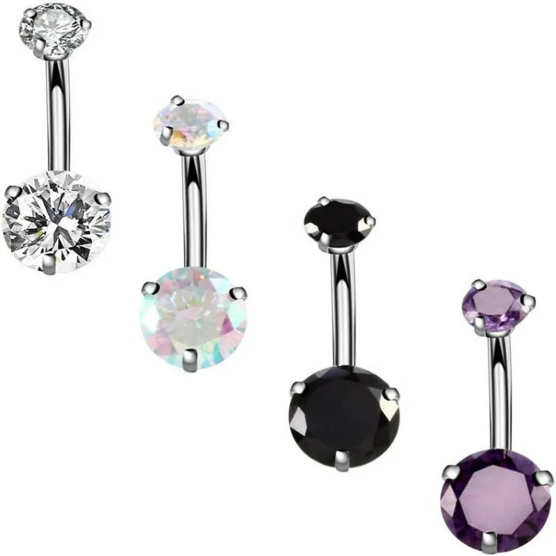 14G Surgical Steel Belly Button Rings Internally Threaded Round CZ Navel Barbell Stud