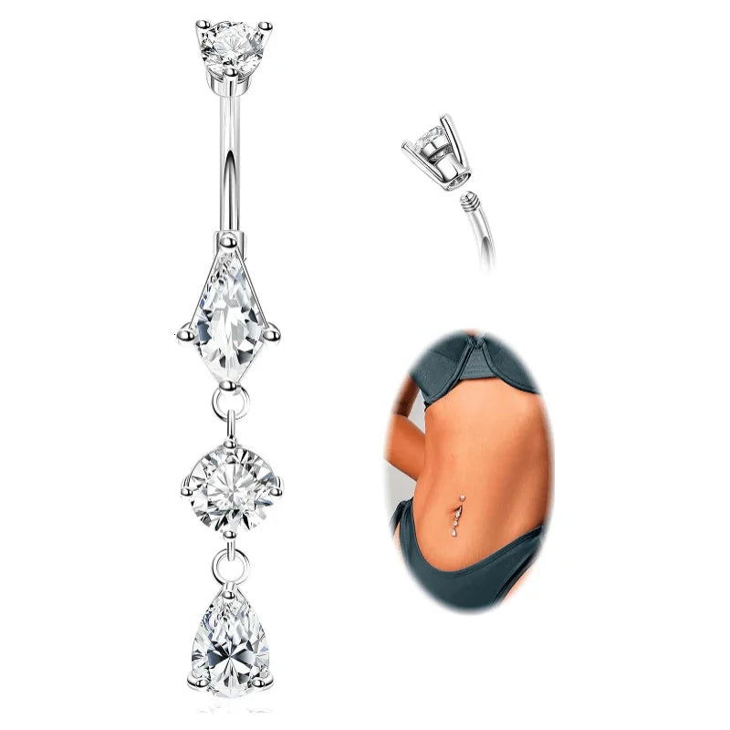 14G Surgical Steel Dangle Belly Button Ring Teardrop Dangling Navel