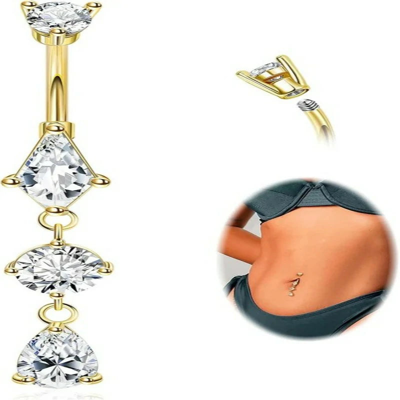 14G Surgical Steel Dangle Belly Button Ring Teardrop Dangling Navel